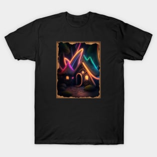 High Fantasy Woodland Huts Neon Glow T-Shirt